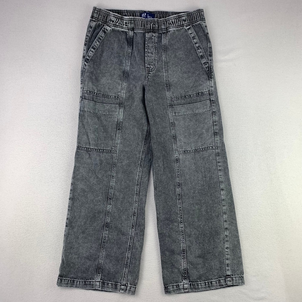 GAP Utility Wide Leg Pants Jeans Womens M Black Pull on Stretch Mid Low Rise